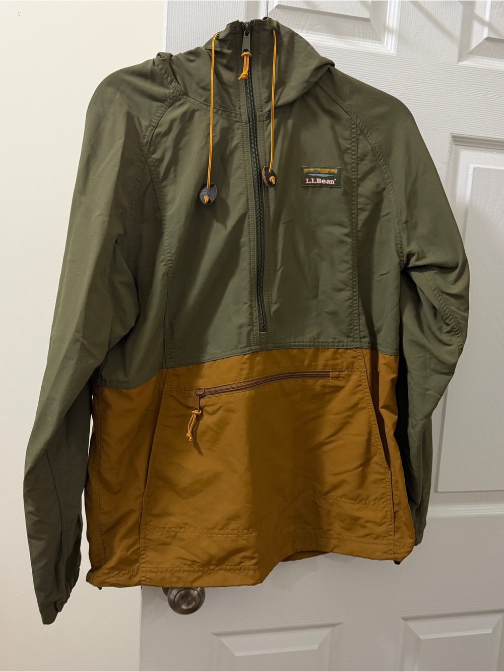 L.L. Bean Olive & Mustard Hooded Windbreaker
